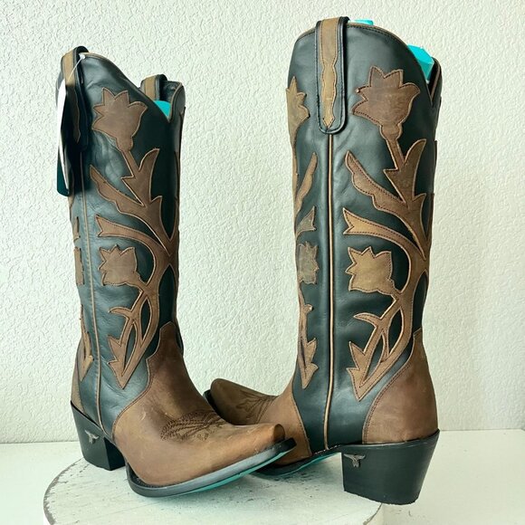 Lane boots Shoes - Lane JOLENE Womens Cowboy Boots 8.5 Black Brown Western Cowgirl Mid Calf Tall